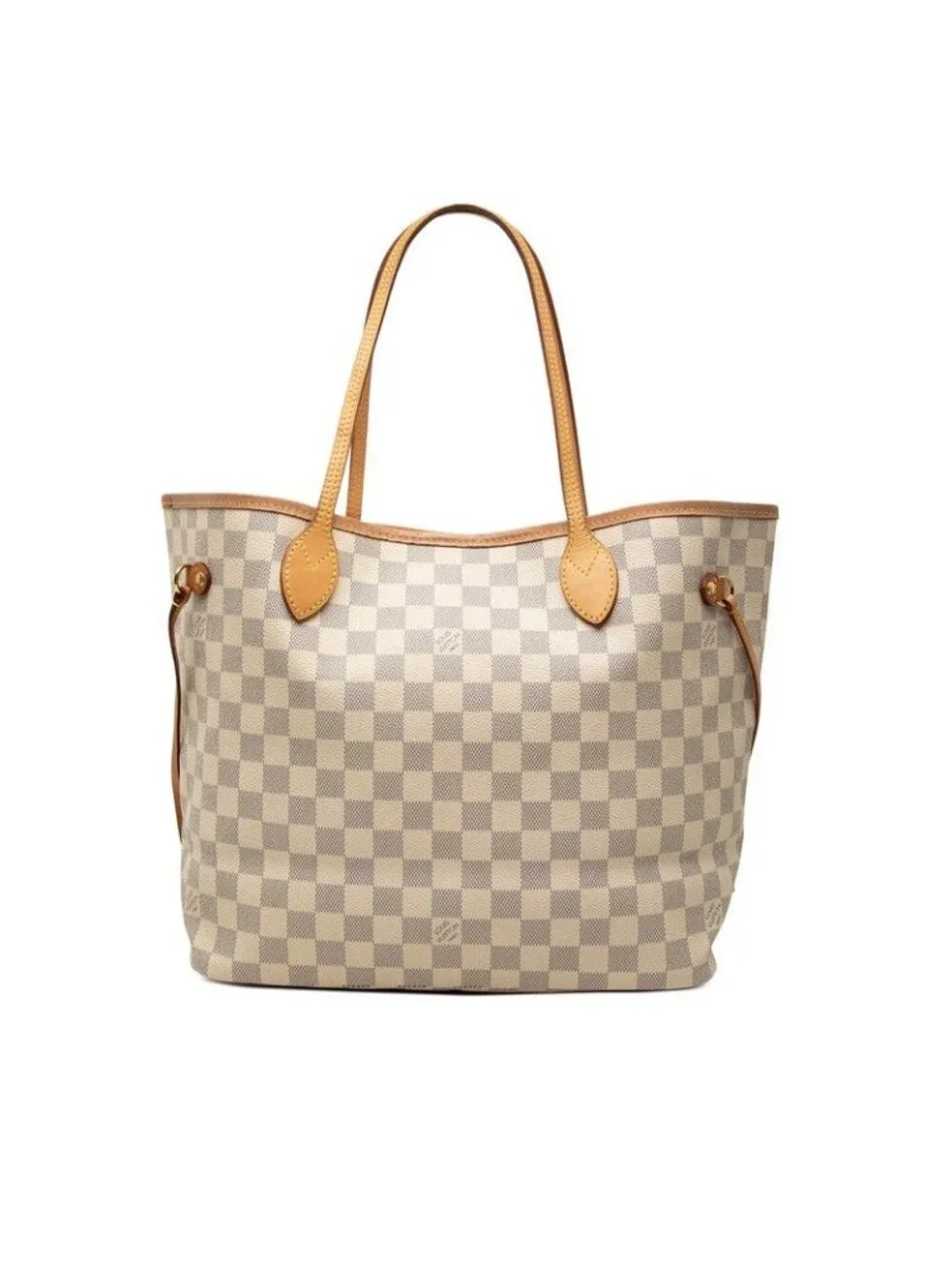 Louis Vuitton Damier Azur Neverfull MM Tote Shoulder Bag Ivory Leather